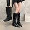 Women Glossy Pointy Toe Slouchy Knee Length Boots